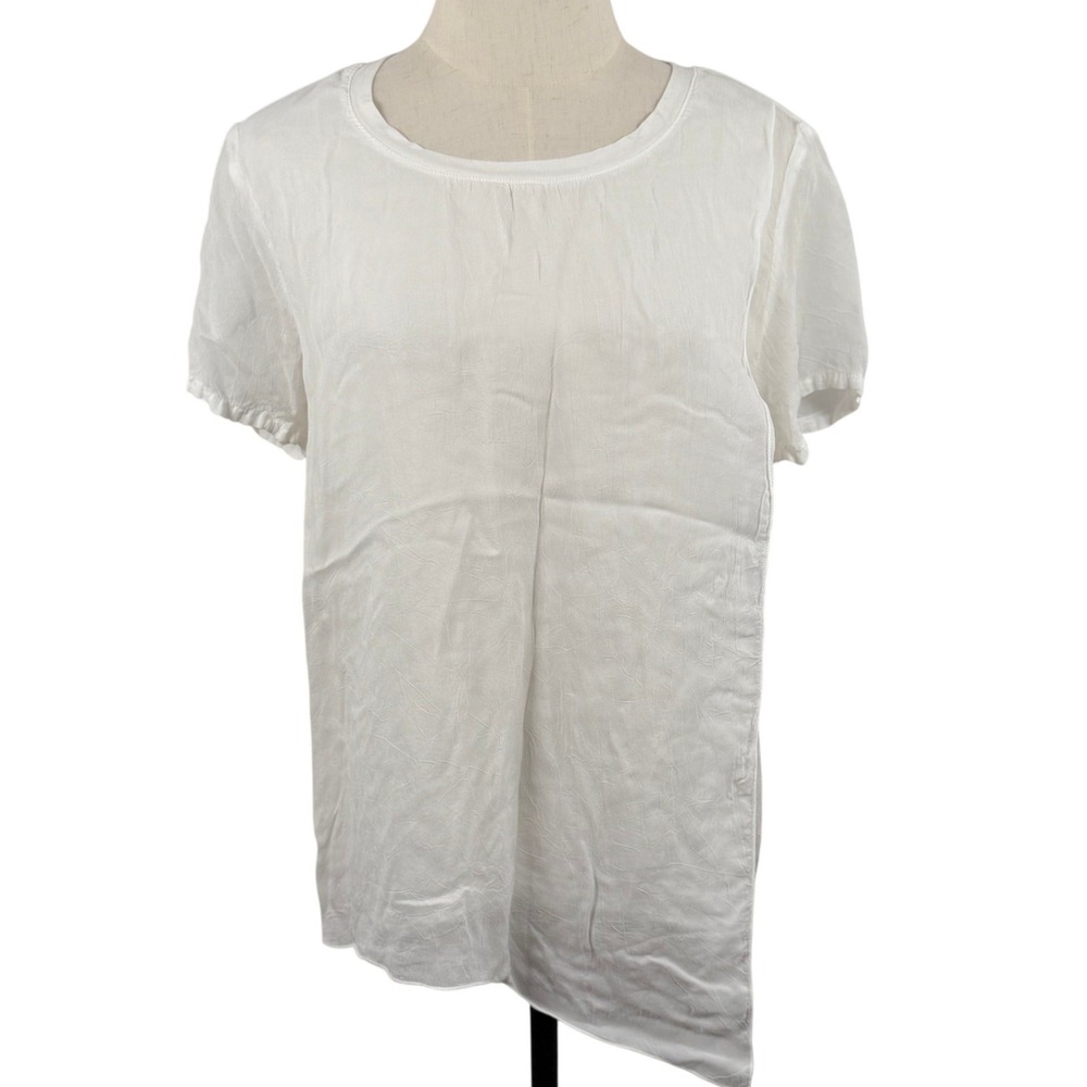 Barbara Lesser Womens M Top White Asymmetric Mixed Media‎ Draped Minimalist GUC